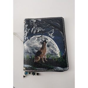 Hand Painted Leather Journal Wolf Moon Handmade Notebook Sketchbook